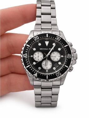 Michael Kors Silver Stainless Steel Chronograph Watch with Black Dial